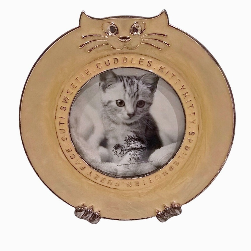 Vintage 2005 Green Tree Gallery Ganz Cat Frame Enamel‎ Word Art 3x3 Round